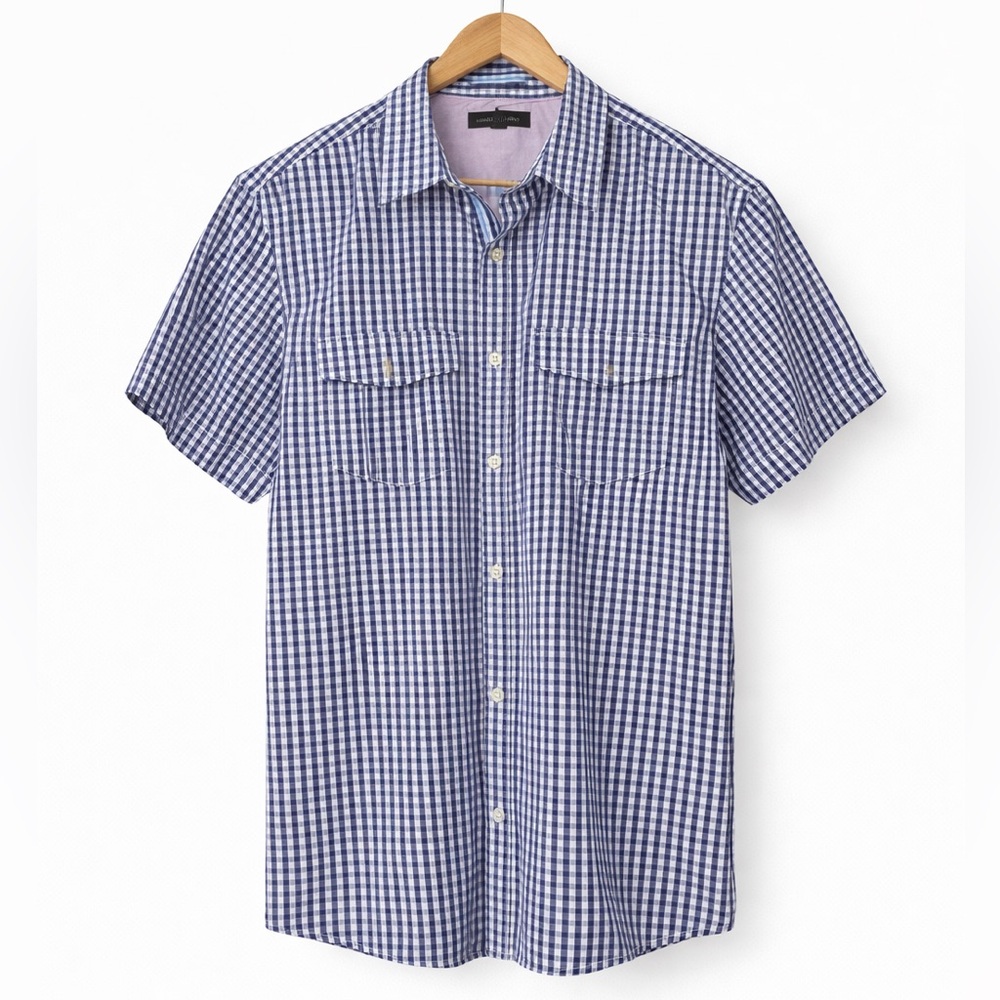 Banana Republic Navy Checkered Button Down Shirt